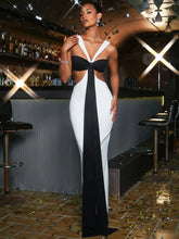 Patchwork Contrast Hollow Out Split Long Dress