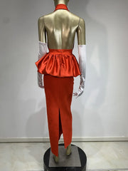 Backless 3D Flower Tight Long Bandage Dress