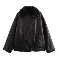 Double Color Solid Turn-Down Collar Coat