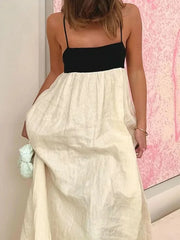 Contrast Color Block Open Back Long Dress