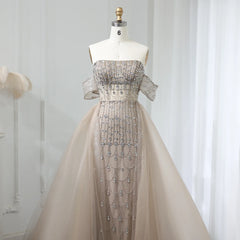 Champagne Mermaid Evening Gown with Overskirt