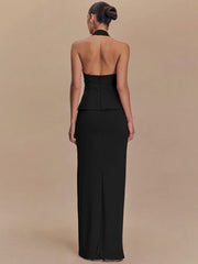 Square Collar Halter Top and Long Skirt Two-Piece Set