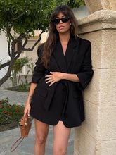 Lace-up V Neck Solid Blazer Dress