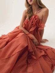 Halter 3D Flower Flounce Irregular Loose Maxi Dress