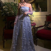 3D Flowers Long Sleeves Evening Party Dress