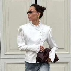Ruffles White Long Sleeve Shirt