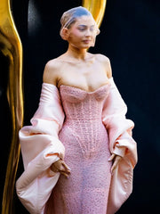 Pink Strapless See Through Long Dress