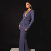 Elastic Deep V-Fold Lace Maxi Dress