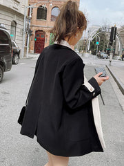 Contrast Notched Collar Patchwork Blazer