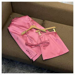 Pink Single Breasted jacket Suit two piece sets