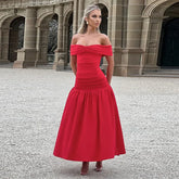 Slash Neck Off Shoulder Solid Dress