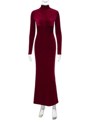 Pleated Twist Long Sleeve Maxi Dress