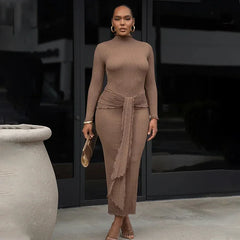 Long Sleeve Drape Turtleneck Maxi Dress