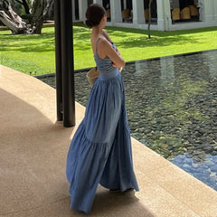 Denim Camisole Top Large Swing Long Skirt Suit