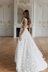 3D Flower Lace-up Back Side High Split Evening Dress