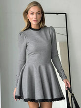 Patchwork Gray Long Sleeve A-line Mini Dress