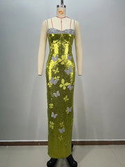 Mint Green Mesh Sequins Maxi Dress