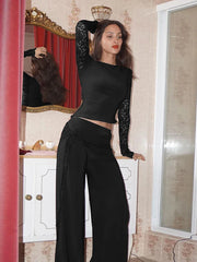 Patchwork Lace Long Sleeve Pant Suit