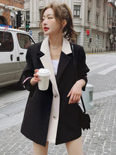 Contrast Notched Collar Patchwork Blazer