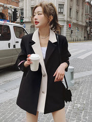 Contrast Notched Collar Patchwork Blazer