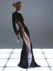 Solid Patchwork Black Milk Silk Dress