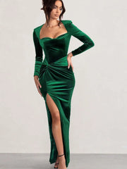 Velvet Elastic Tight Long Sleeved Dress