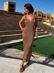 Knitted Strap Side Cut Out Knit Beach Dress