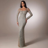 Mermaid Long Sleeves Stripes Prom Gown