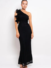 One Shoulder Ruffles Women Maxi Dress