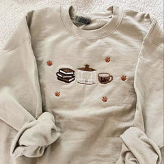Embroidered Trio Coffee Design Thick Fleece Jumper