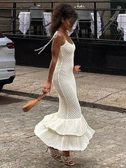 Spaghetti Ruffle Wrap Knit Beach Dress