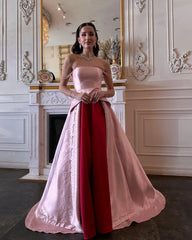 Strapless Pink and Red Two-Tone Evening Gowns