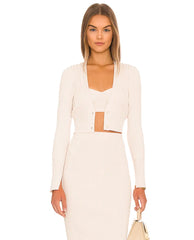 Knitted Straps with Long Sleeve Top And Lace-up Skirt Suit