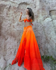 Gradient 3-Piece Bikini Skirt Thong Bathing Suit