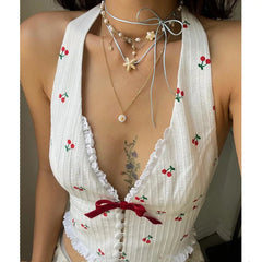 Floral Knit Halter White Crop Top