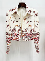 Red Flower Print Blazer Top Pant 3 pcs Suits