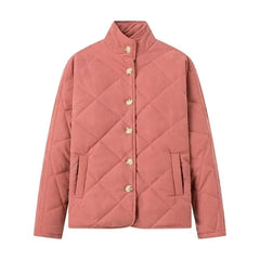 Solid Stand Collar Quilted Jacket