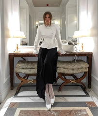 Women's White Ruffled Sleeve Cardigan Patchwork Blouse