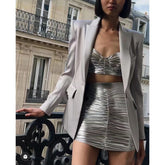 2 Piece Silvery Crop Top and High Waist Mini Skirts
