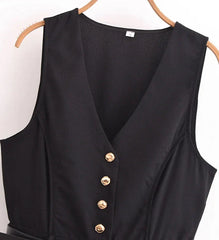 Side Zipper Belt Sleeveless Black Romper