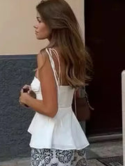 White Smocked Strappy Ruffle Solid Camisole