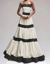 Colorblock Patchwork Bow Strapless Long Dress