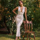 White Sleeveless V-neck Maxi Dress