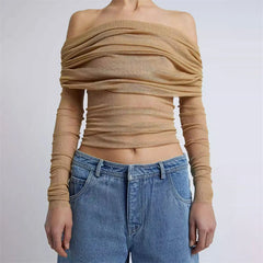 Halbtransparentes, langärmeliges Mesh-Top für Damen