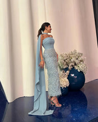 Coral Pink Evening Dress with Tassel Cape