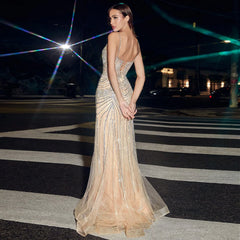 Crystal Tassel Mermaid Spaghetti Straps Gown