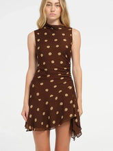 Chiffon Print Polka Dot Coffee Sleeveless Mini Dress