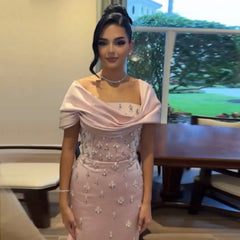 Baby Pink Off-the-Shoulder Evening Gown