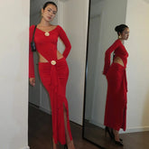 Metallic Patchwork Flared Sleeve Bodysuit Midi Skirt Set