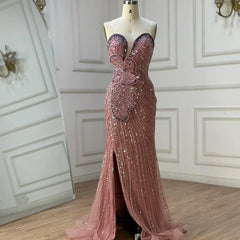 Strapless Mermaid Evening Dress with High Split